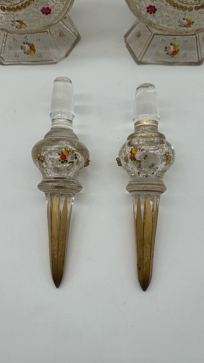 Paire De Carafes Et Bouchons En Verre émaillé De Bohème Pour Le Marché Du Moyen-orient, 19e -photo-4