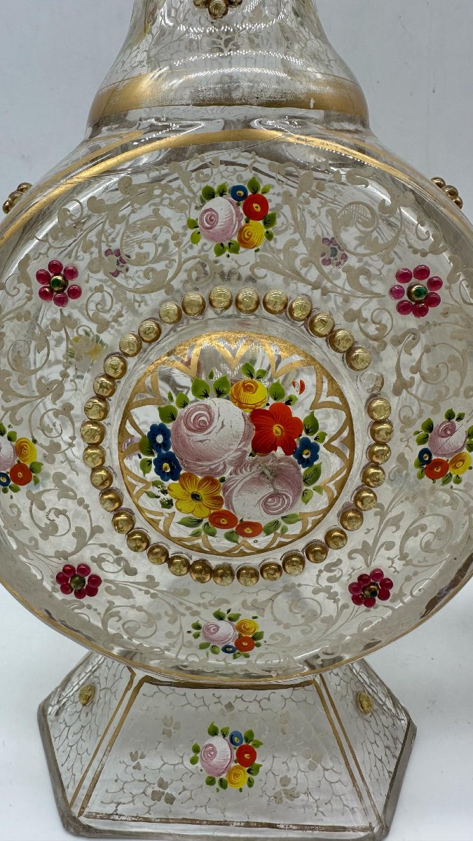 Paire De Carafes Et Bouchons En Verre émaillé De Bohème Pour Le Marché Du Moyen-orient, 19e -photo-8