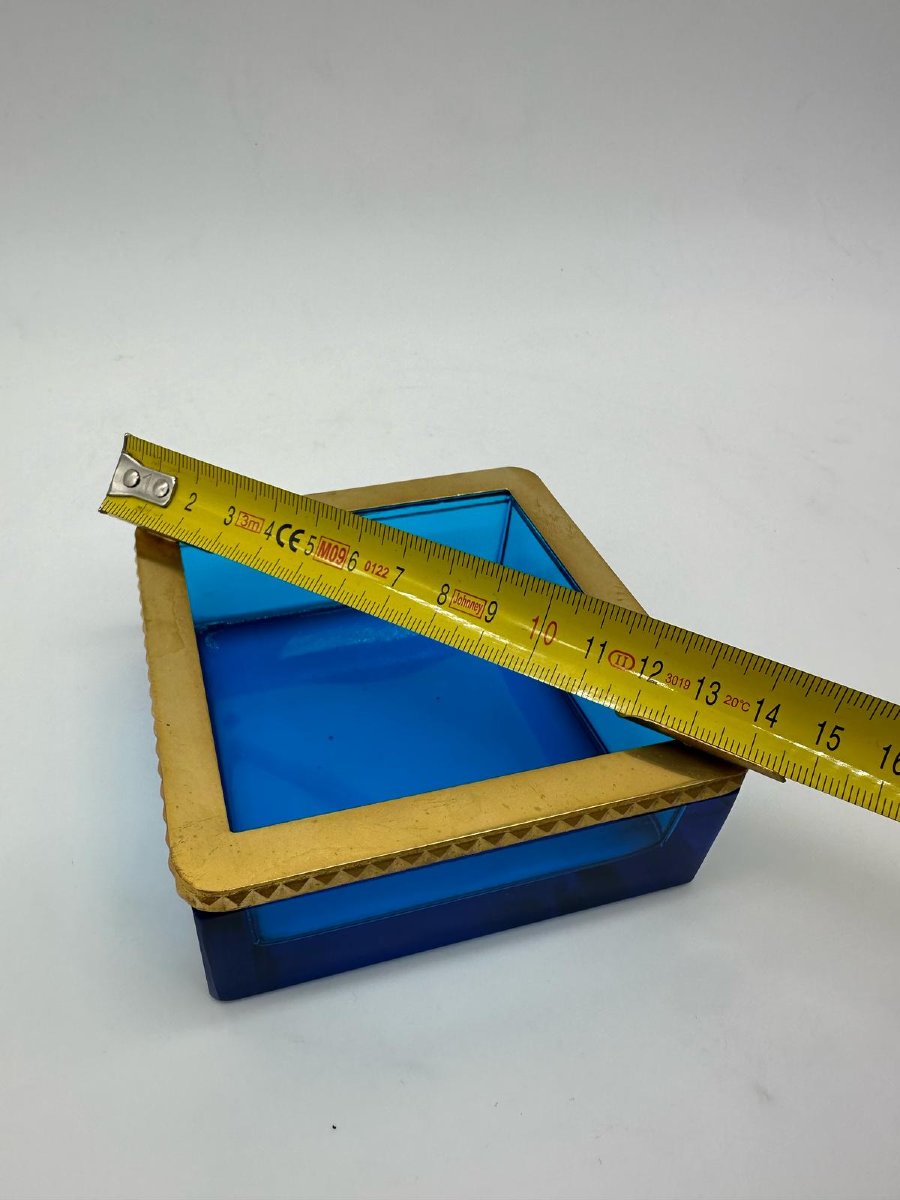 Antique Bohemian Sapphire Blue Crystal Glass Ashtray.-photo-3