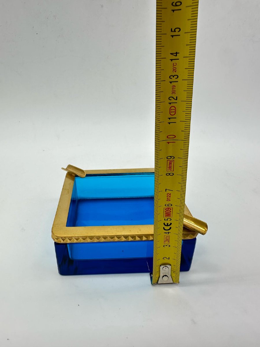 Antique Bohemian Sapphire Blue Crystal Glass Ashtray.-photo-4