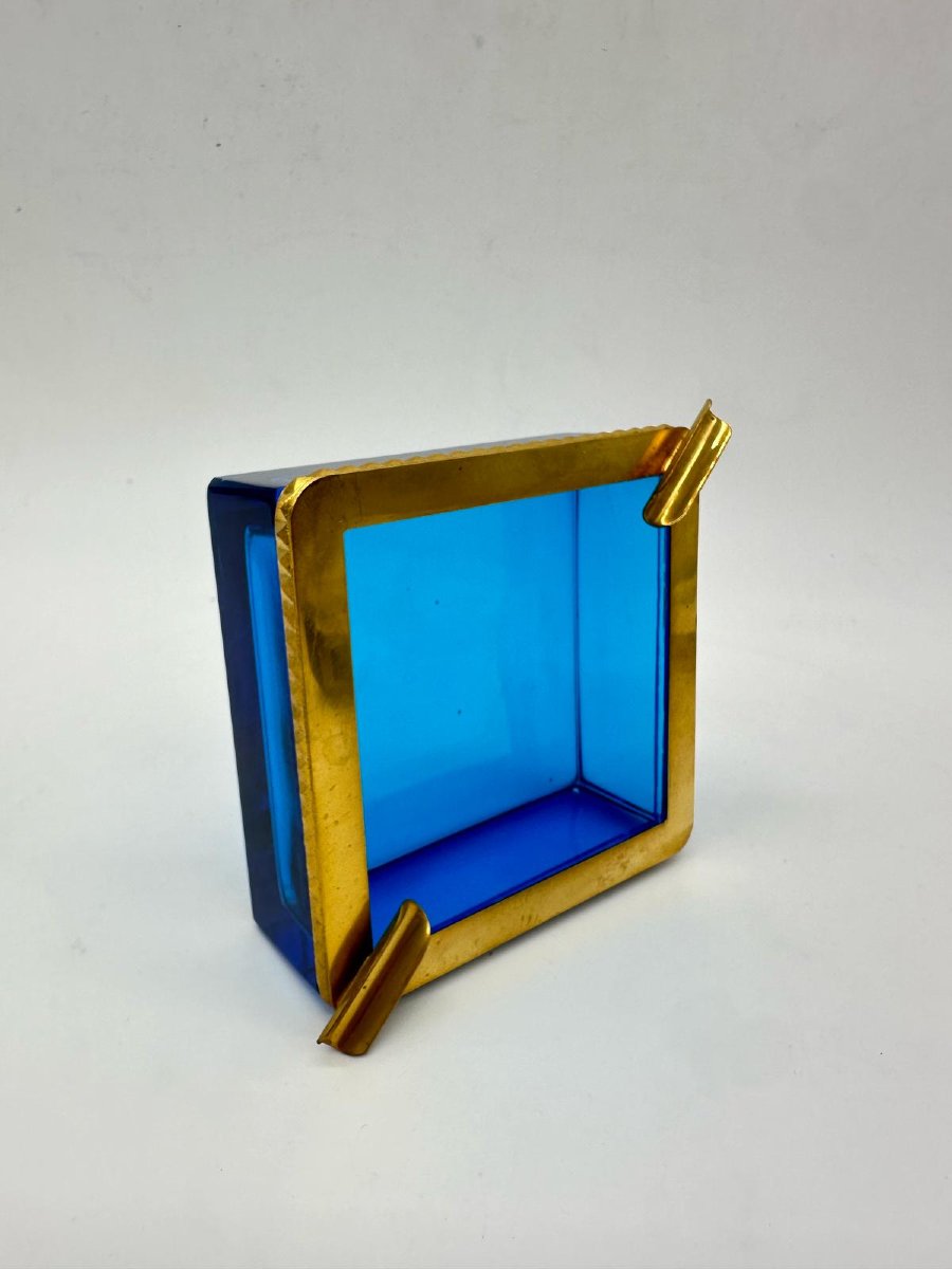 Antique Bohemian Sapphire Blue Crystal Glass Ashtray.-photo-5
