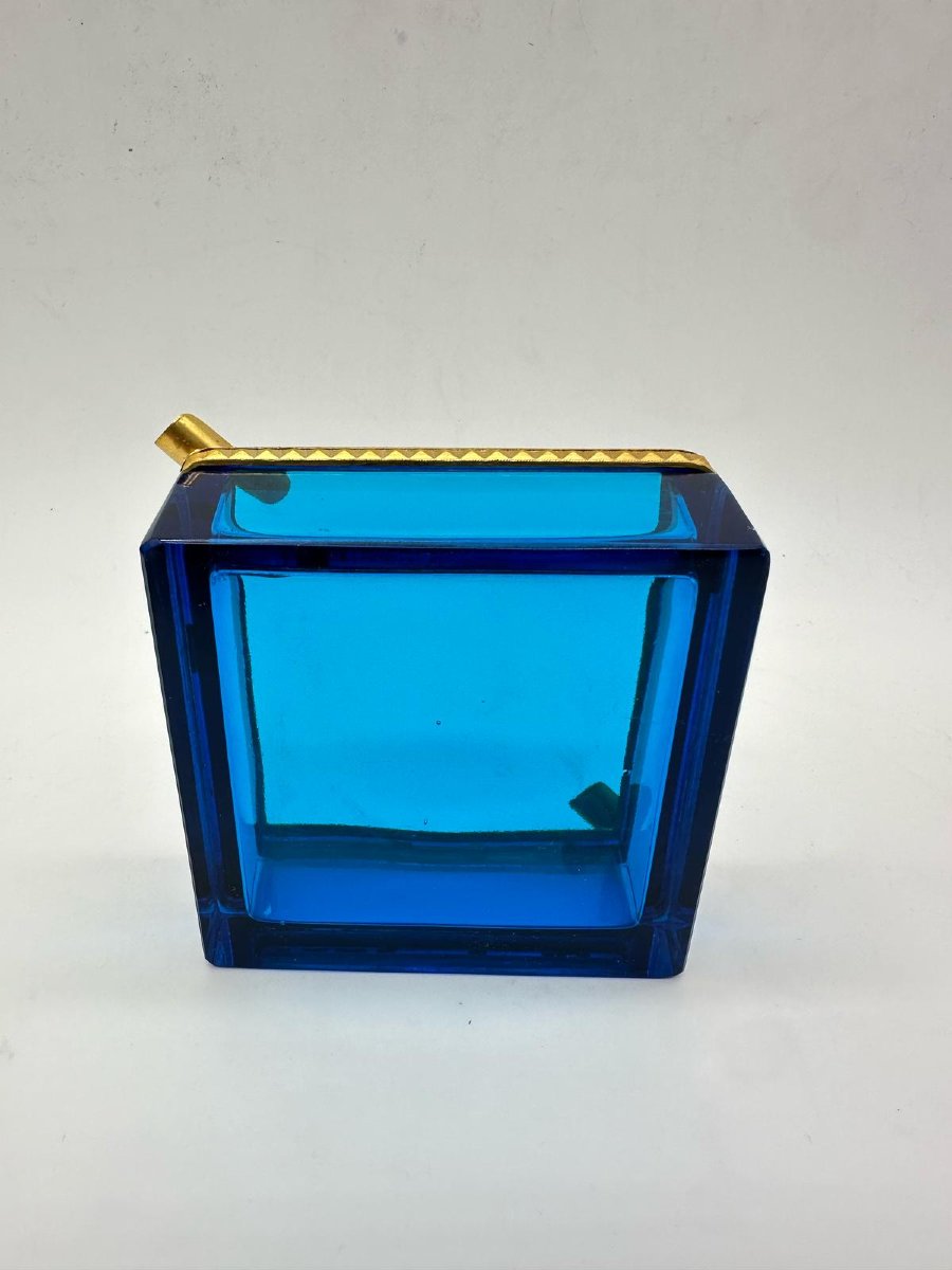 Antique Bohemian Sapphire Blue Crystal Glass Ashtray.-photo-7