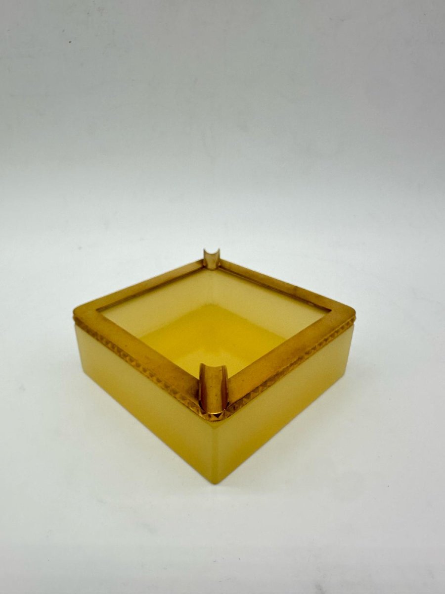 Antique Bohemian Peach Color Crystal Glass Ashtray.-photo-2