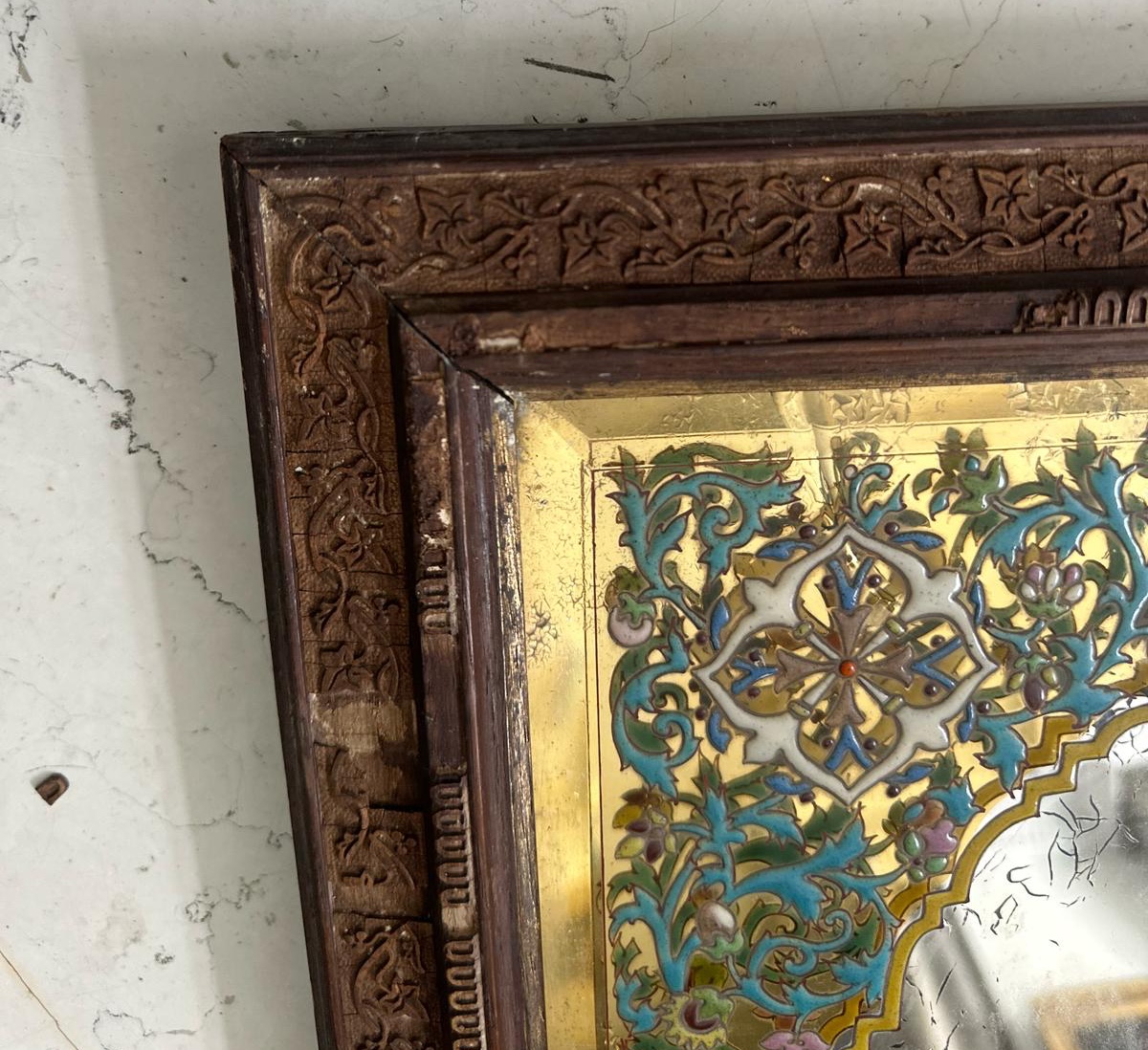 Miroir en verre émaillé Lobmeyr dans un cadre en bois sculpté, réalisé pour le marché Ottoman -photo-2