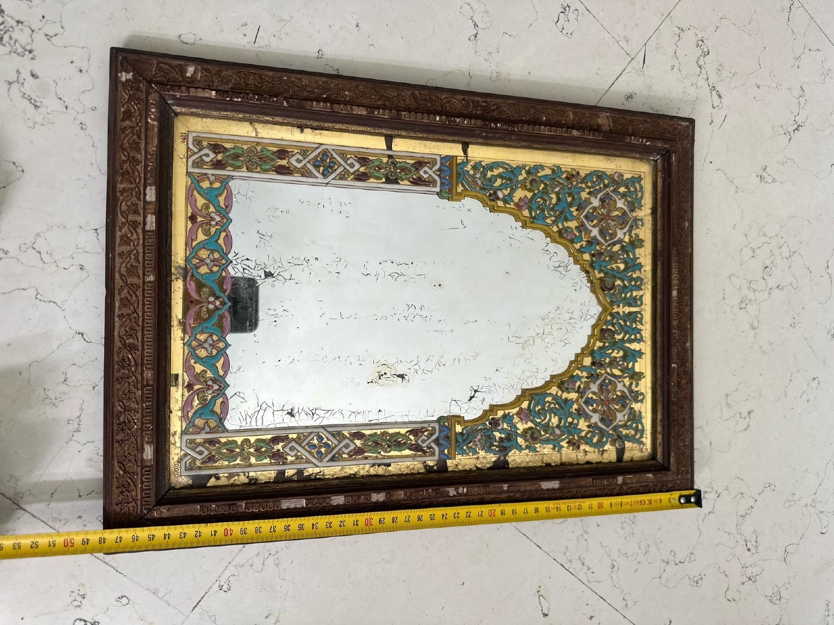 Miroir en verre émaillé Lobmeyr dans un cadre en bois sculpté, réalisé pour le marché Ottoman -photo-3