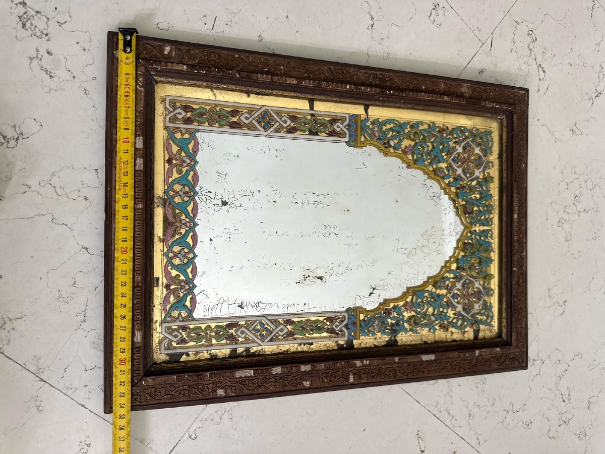 Miroir en verre émaillé Lobmeyr dans un cadre en bois sculpté, réalisé pour le marché Ottoman -photo-4