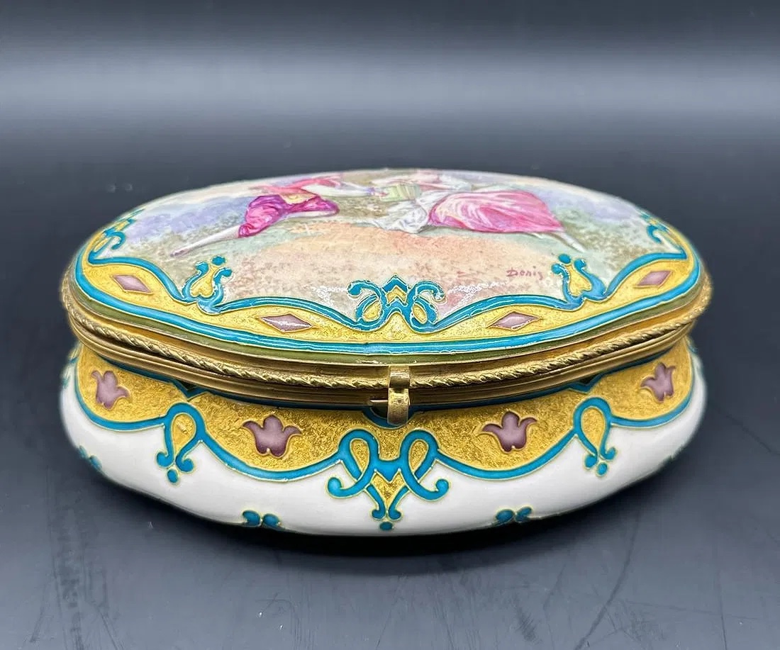 Antique Sevres Casket Box With Court Scene,signed