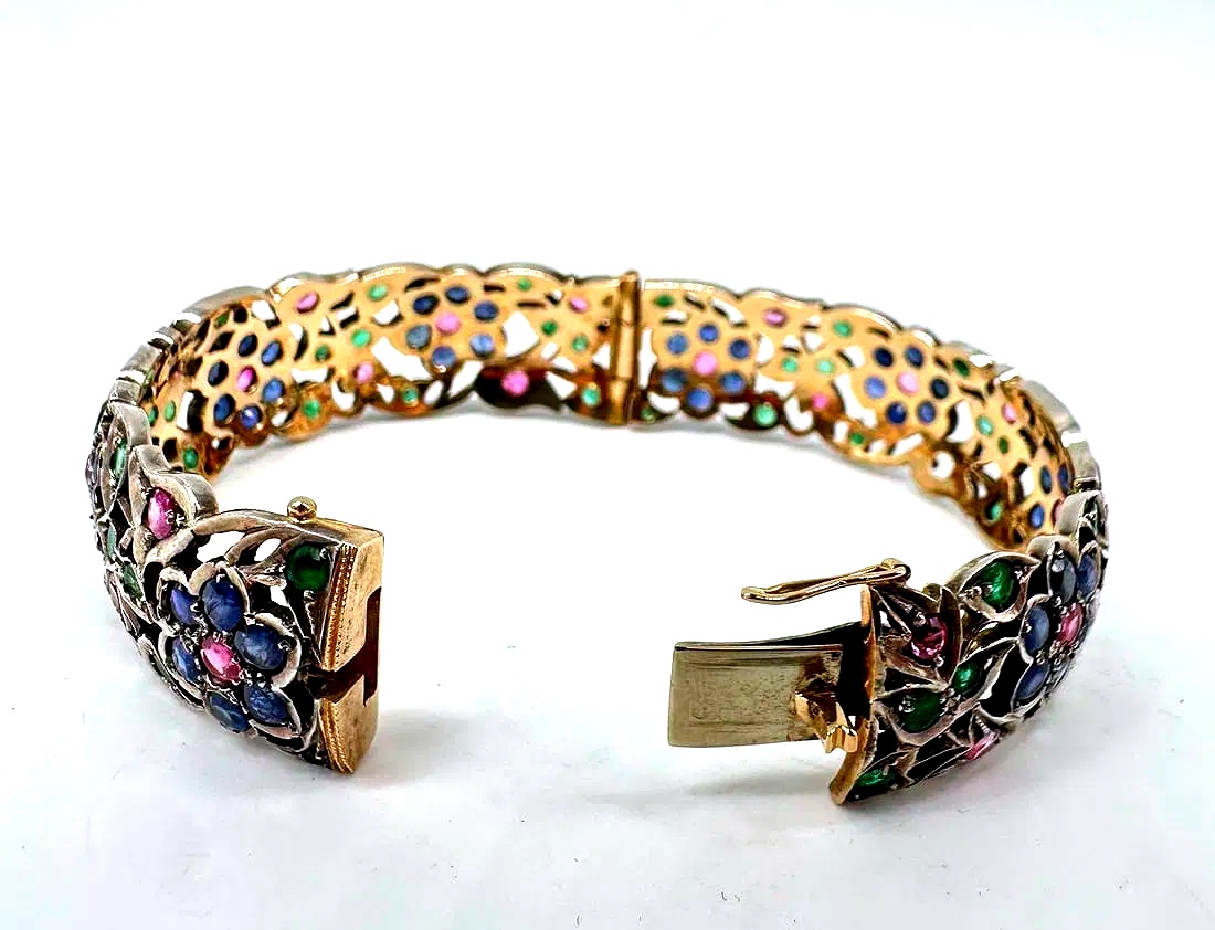 Antique Bracelet With Ruby, Sapphire And Emerald Hinged Bracelet-photo-1