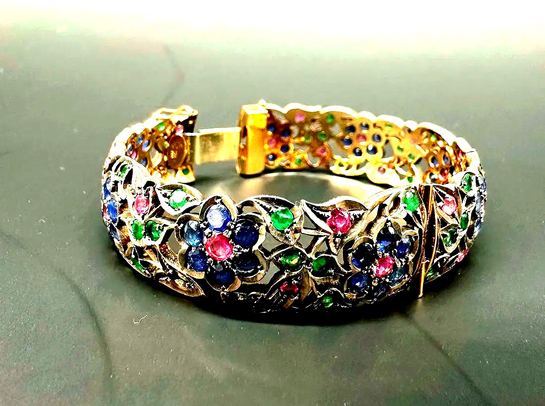 Antique Bracelet With Ruby, Sapphire And Emerald Hinged Bracelet-photo-6