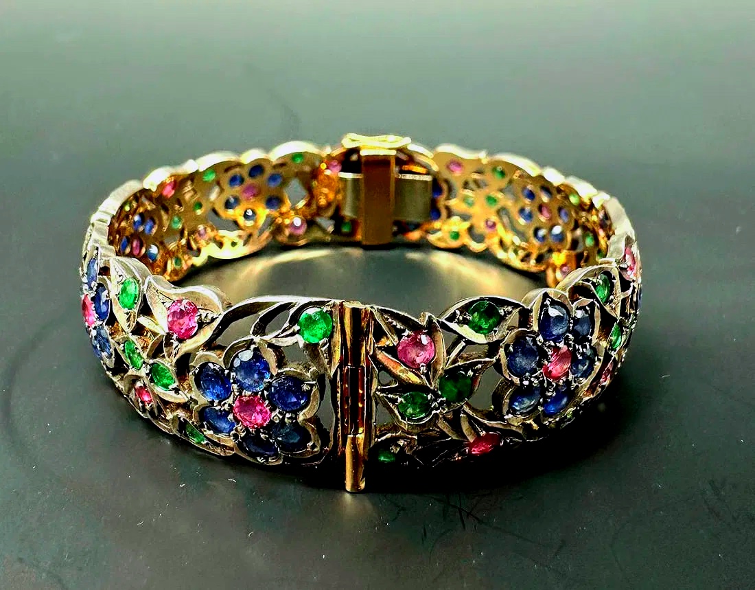 Antique Bracelet With Ruby, Sapphire And Emerald Hinged Bracelet-photo-7