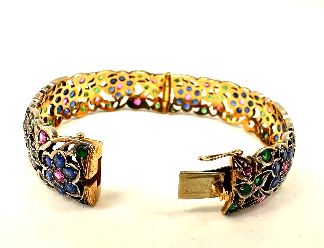 Antique Bracelet With Ruby, Sapphire And Emerald Hinged Bracelet-photo-8