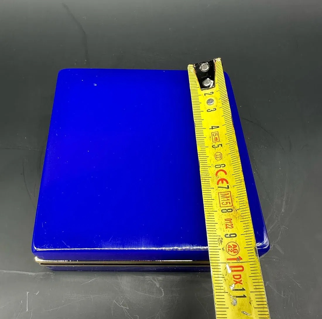 Antique French Opaline Square Glass Box In Lapis Lazuli Colour With Gold Bronze Mounts-photo-1