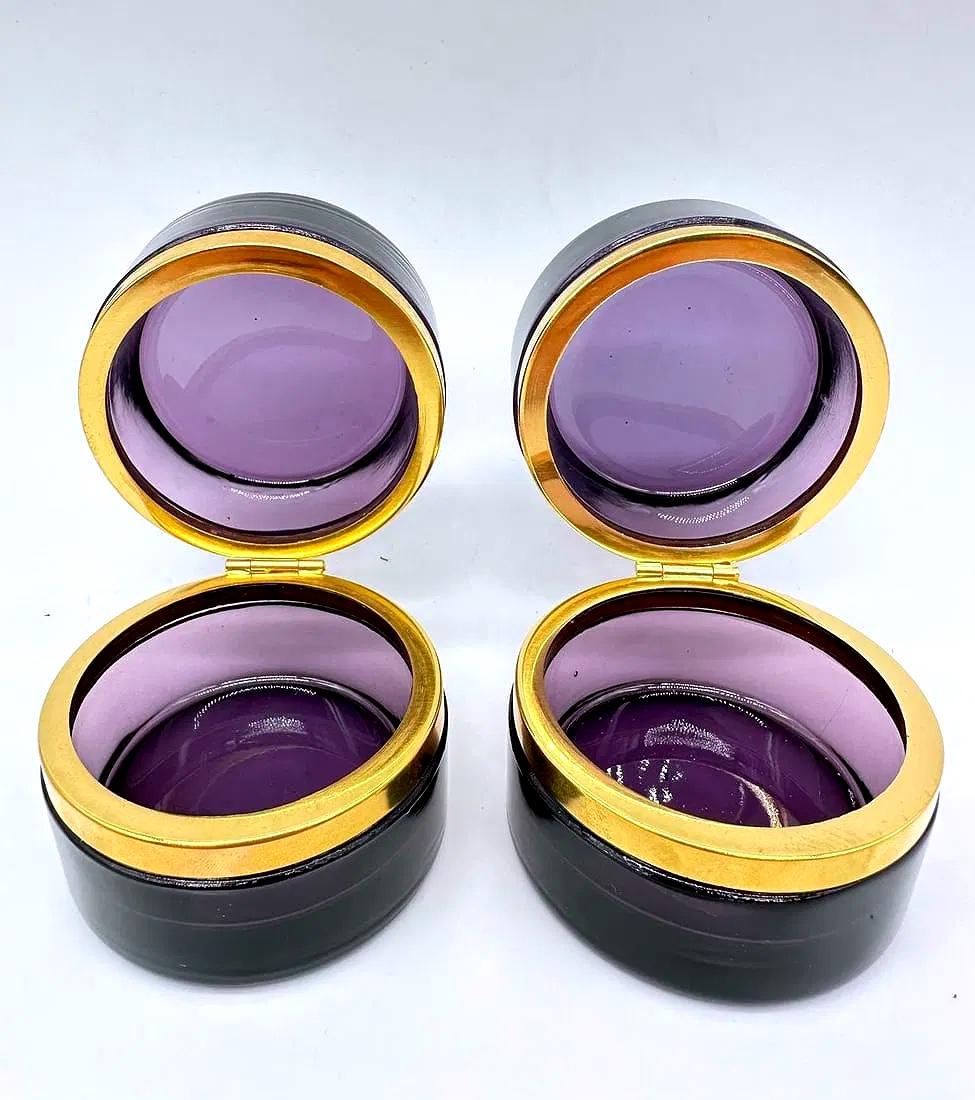 Pair Of French Crystal Glass Boxes In Deep Amethyst Colour.-photo-5