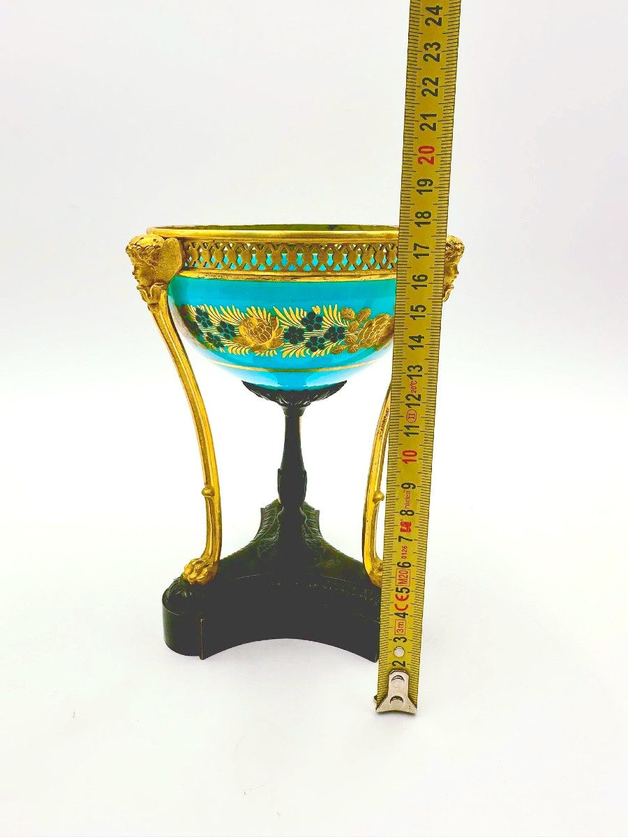 Bol français en opaline turquoise décoré de chérubins en bronze, période Charles X-photo-1