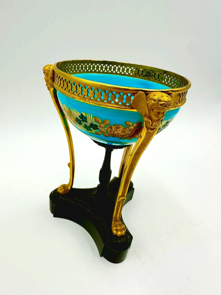 Bol français en opaline turquoise décoré de chérubins en bronze, période Charles X-photo-5