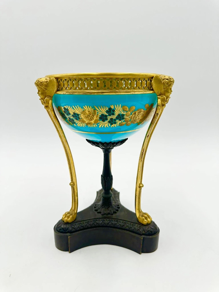 Bol français en opaline turquoise décoré de chérubins en bronze, période Charles X-photo-6
