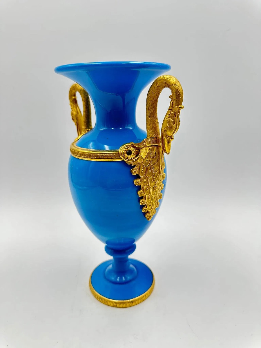 Charles X Vase à deux anses en opaline et bronze doré-photo-8