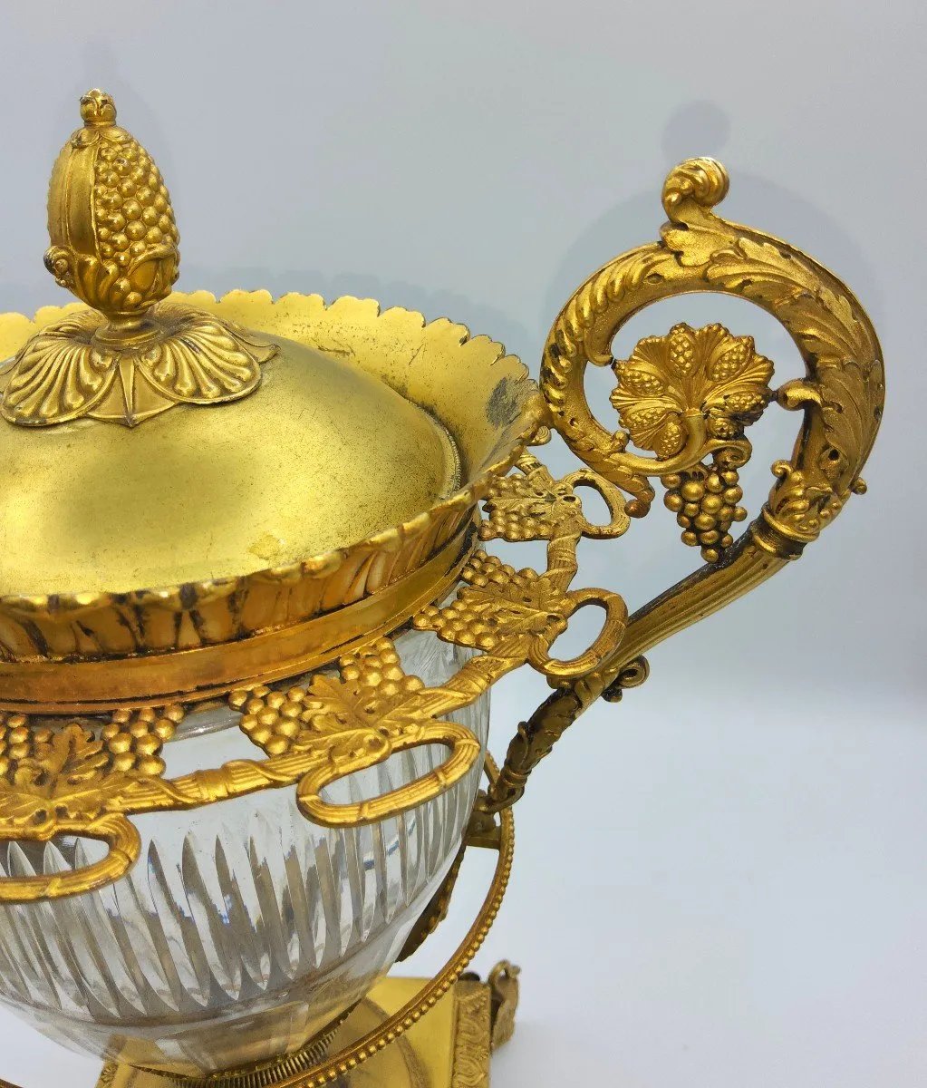 Grand Centre de table ancien français en argent doré avec verre Baccarat, marqué-photo-1