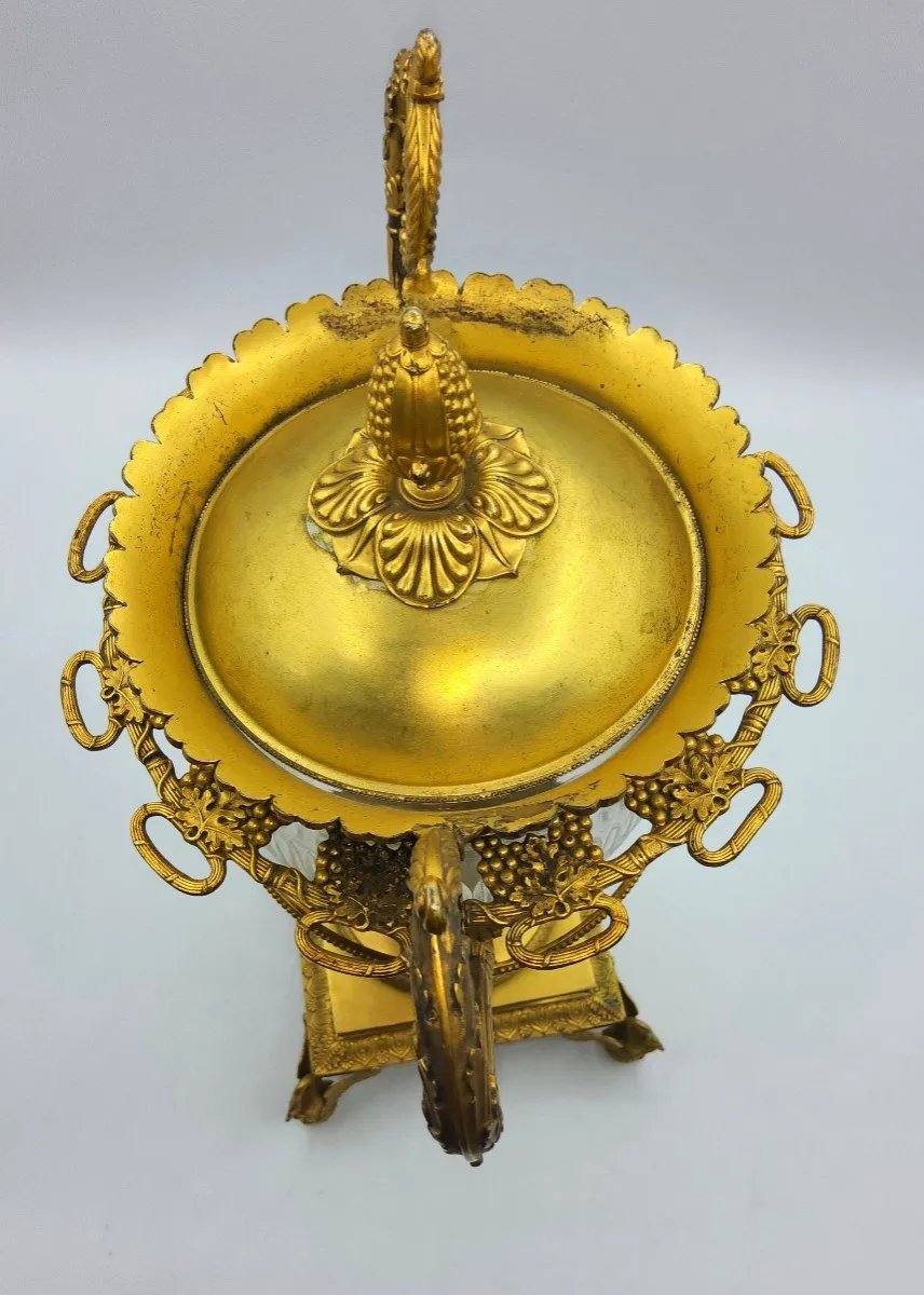Grand Centre de table ancien français en argent doré avec verre Baccarat, marqué-photo-2