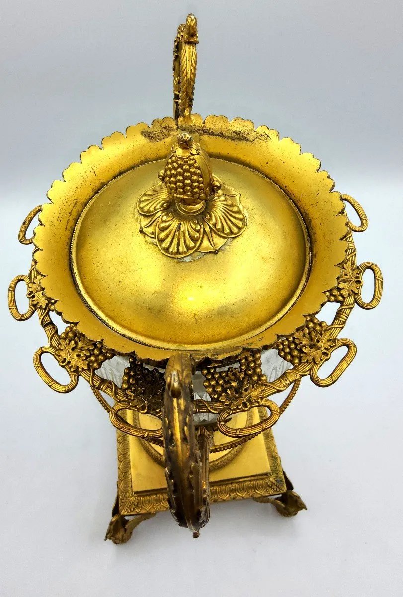 Grand Centre de table ancien français en argent doré avec verre Baccarat, marqué-photo-4