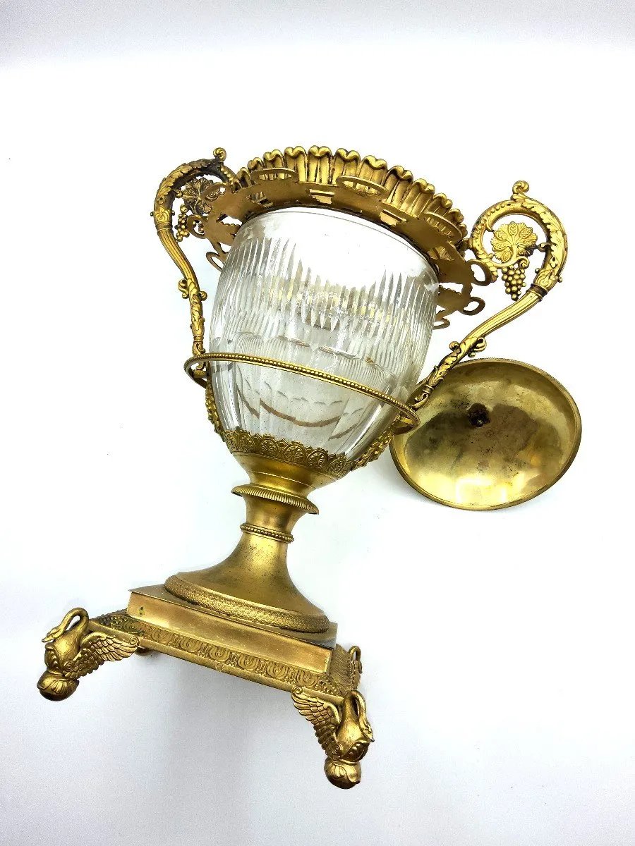Grand Centre de table ancien français en argent doré avec verre Baccarat, marqué-photo-7