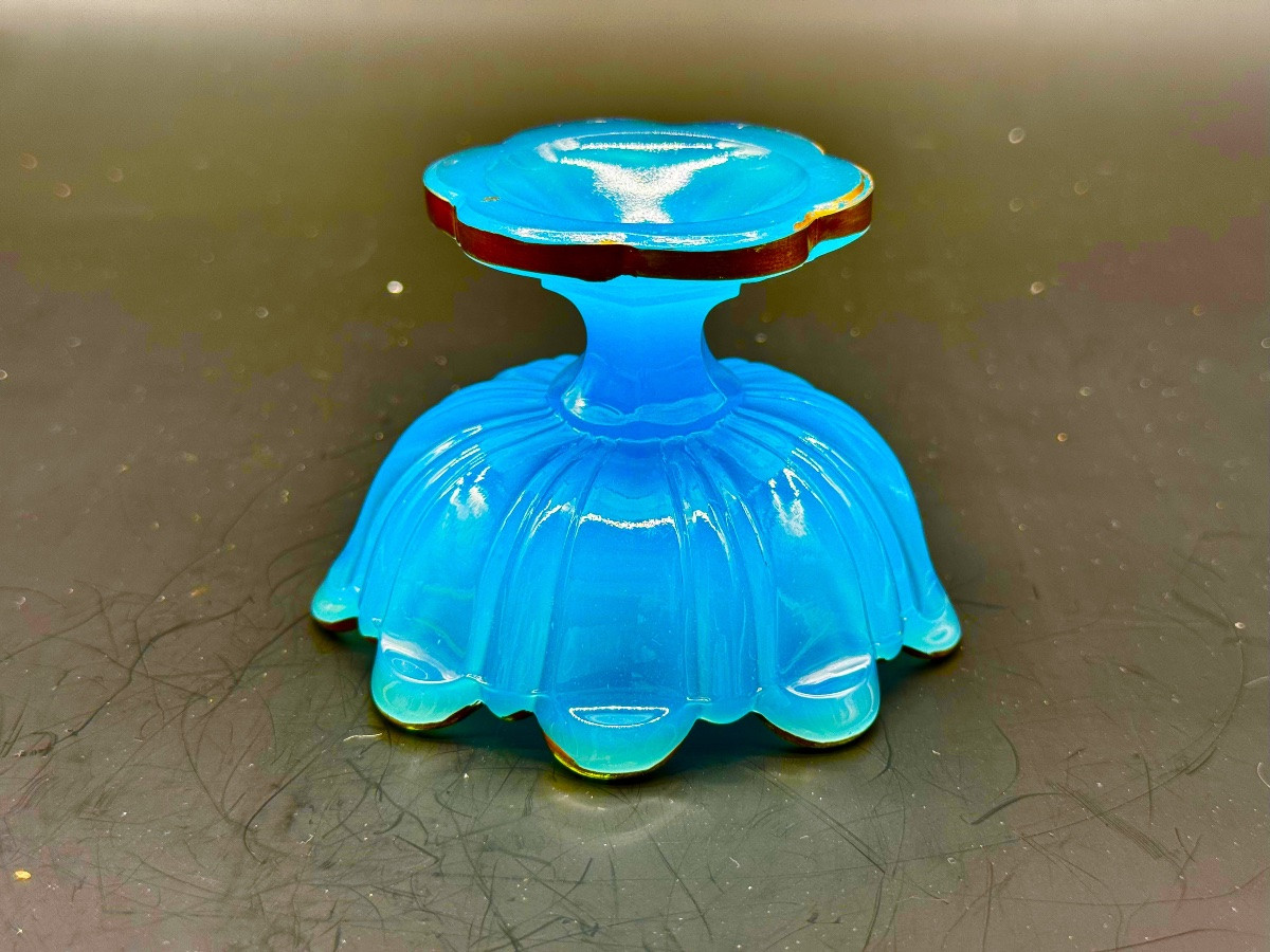 Pale Blue French Opaline Bonbon Dish Tazza -photo-2
