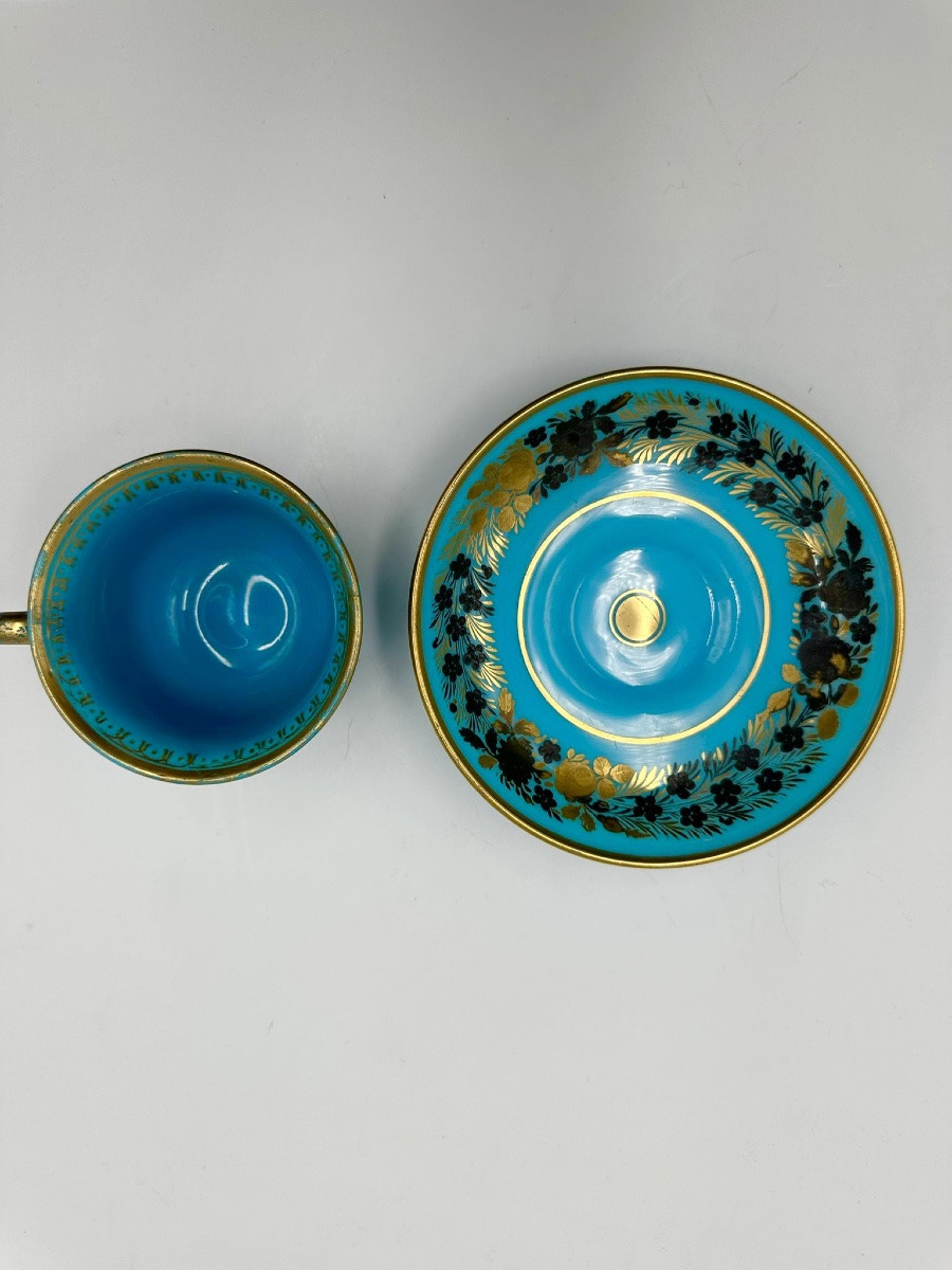 Charlesx French Opaline Glass Set Cup And Saucer With Silver And Gold Decor.-photo-4