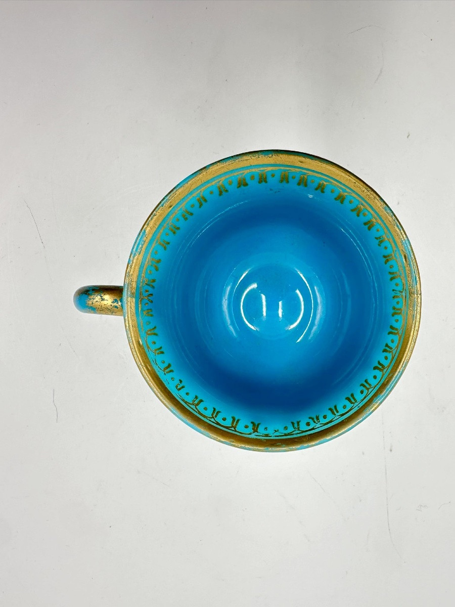 Charlesx French Opaline Glass Set Cup And Saucer With Silver And Gold Decor.-photo-1