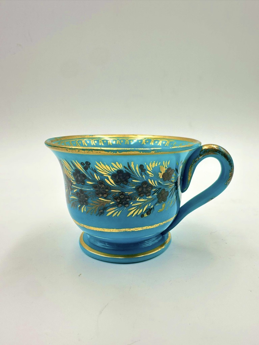 Charlesx French Opaline Glass Set Cup And Saucer With Silver And Gold Decor.-photo-3