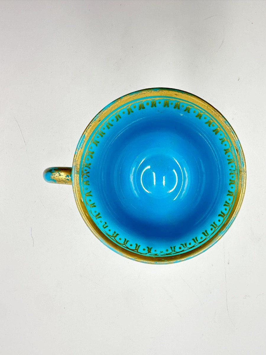 Charlesx French Opaline Glass Set Cup And Saucer With Silver And Gold Decor.-photo-7