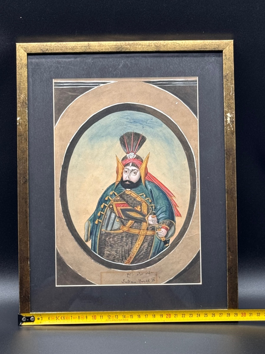 Watercolour On Paper Depicting Ottoman Sultan Muradiv-photo-3