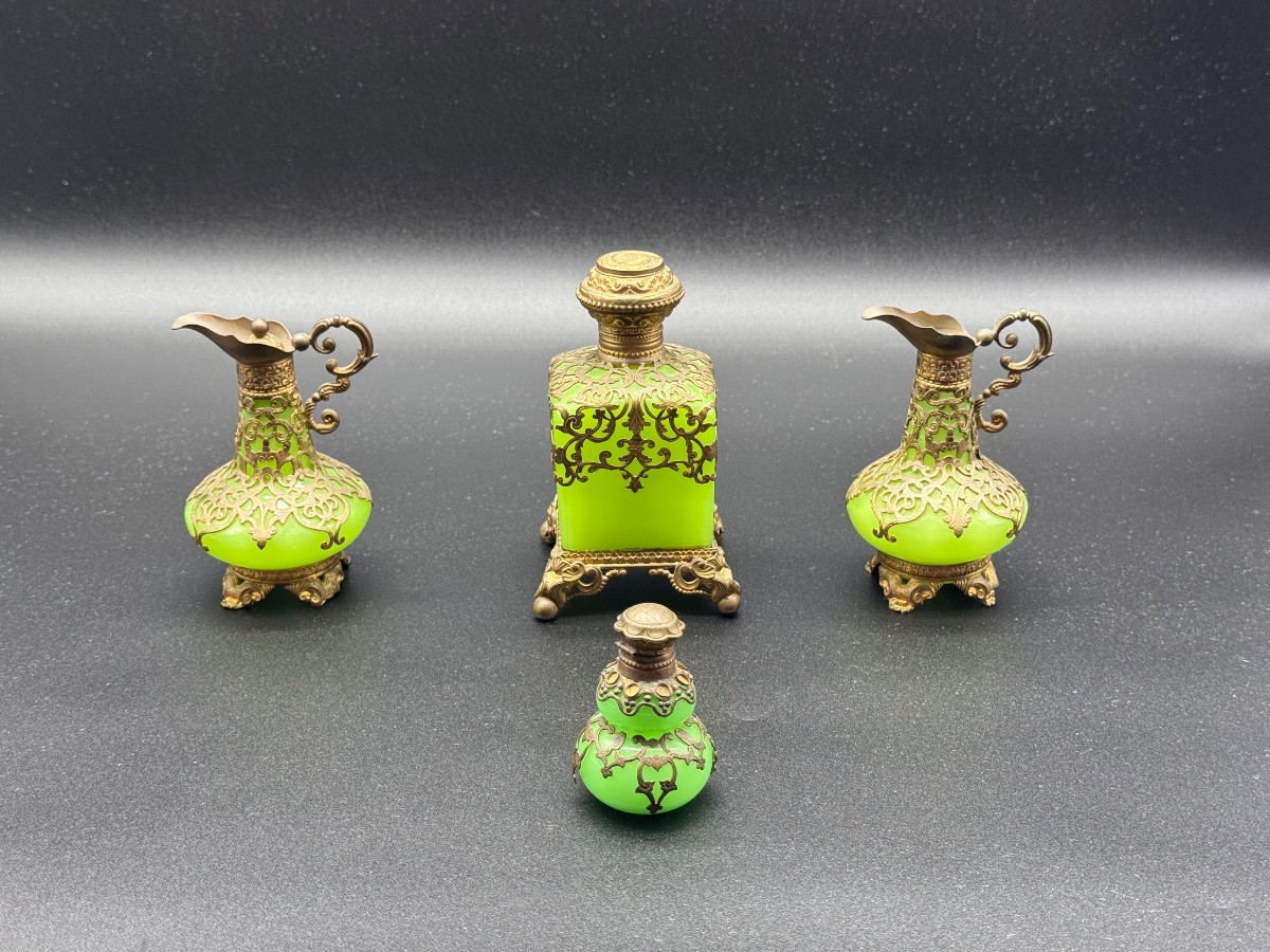 Large French Opaline Uranium Perfume Bottle,palais Royal-photo-4