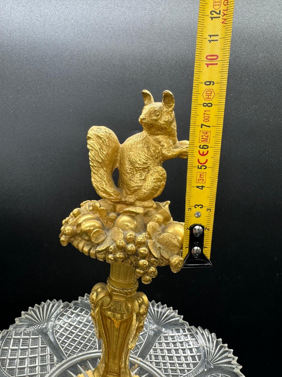 Russian Imperial Centrepiece Crystal,bronze,malachite With Dogs,deers And Squirrel Figurines. -photo-2