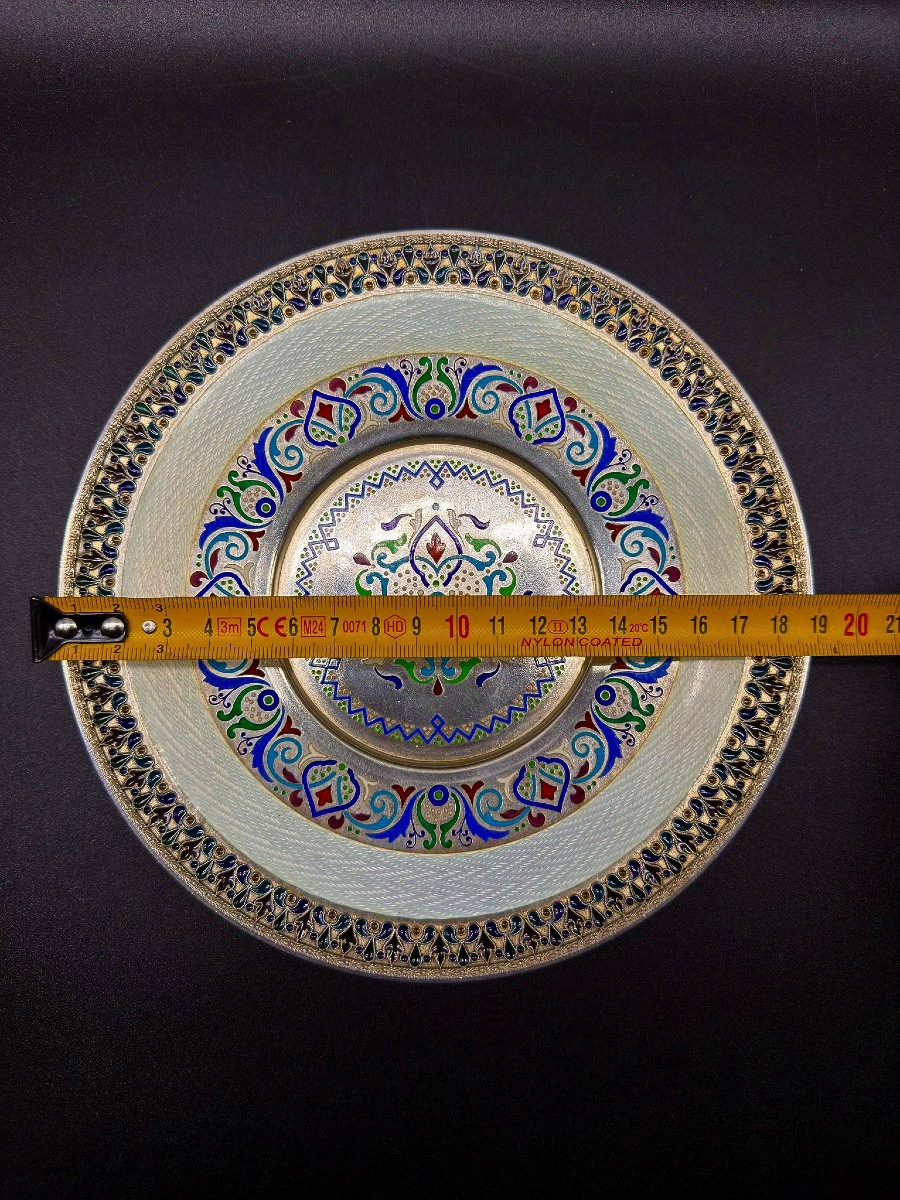 Russian Silver Champlevé Enamel Charger,khlebnikov,moscow 1898-1907-photo-1
