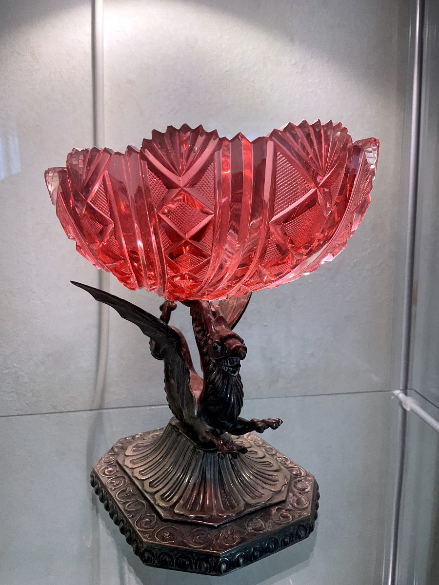 Antique Bohemian Ruby Glass Tazza Raised On Silver Foot -photo-3