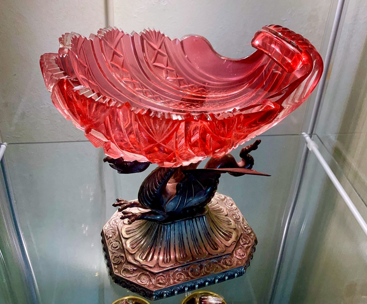 Antique Bohemian Ruby Glass Tazza Raised On Silver Foot -photo-4