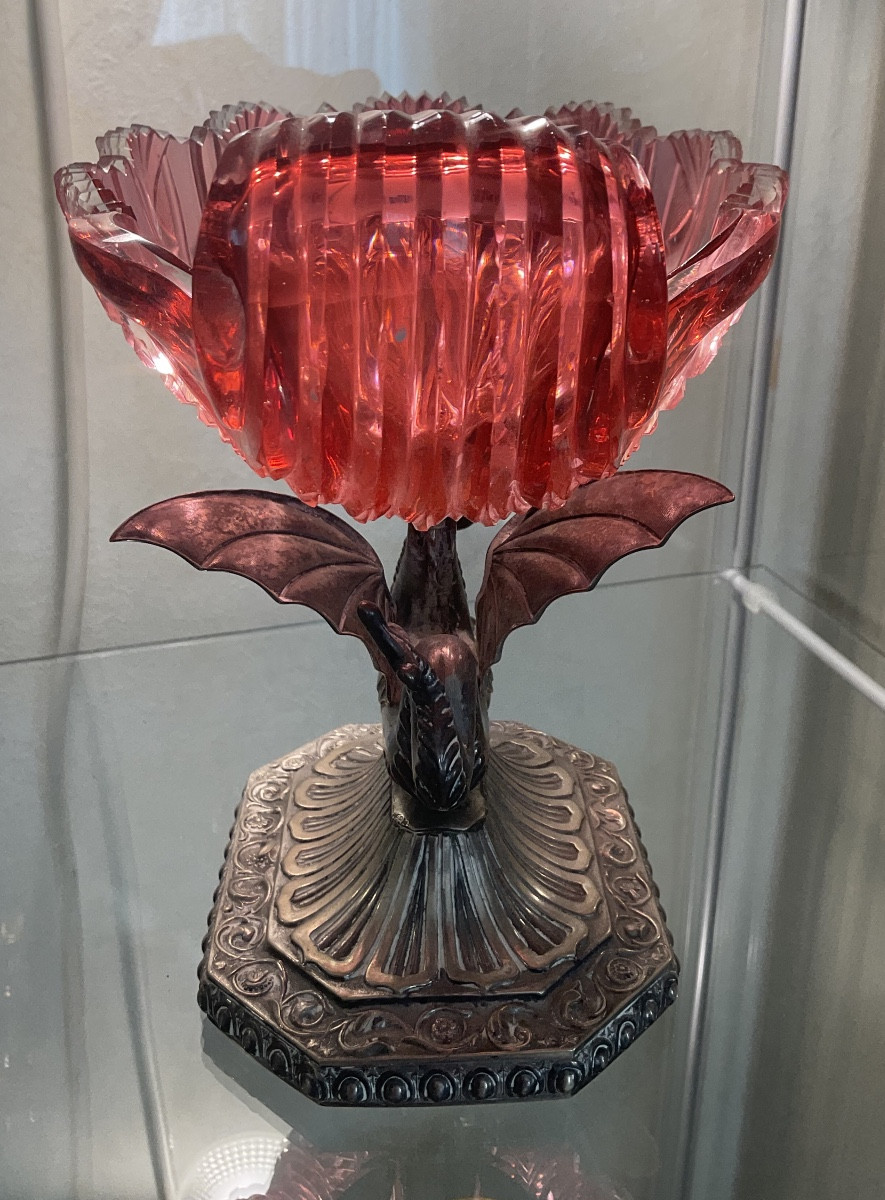 Antique Bohemian Ruby Glass Tazza Raised On Silver Foot -photo-5