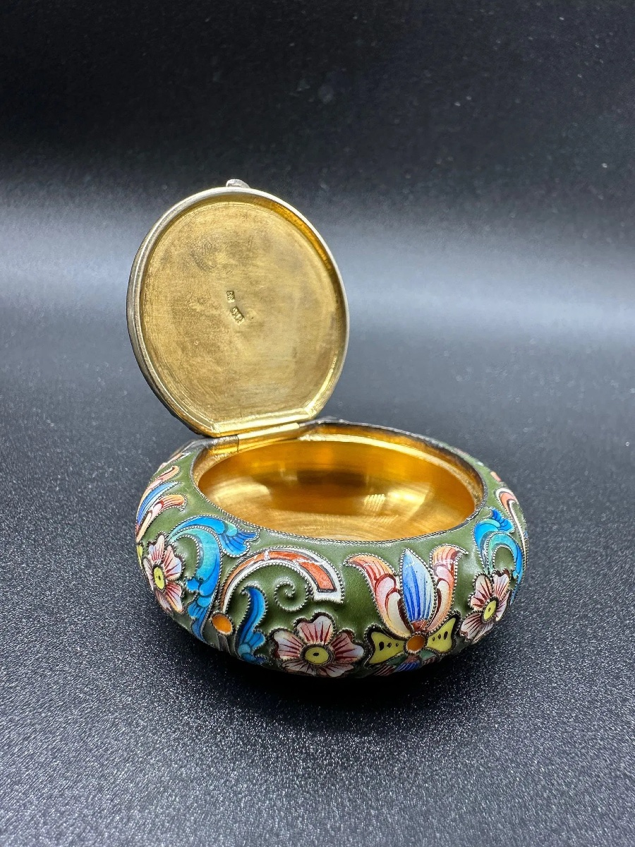 Feodor Rückert For Fabergé Silver Gilt Shaded Enamel Snuff Box-photo-2