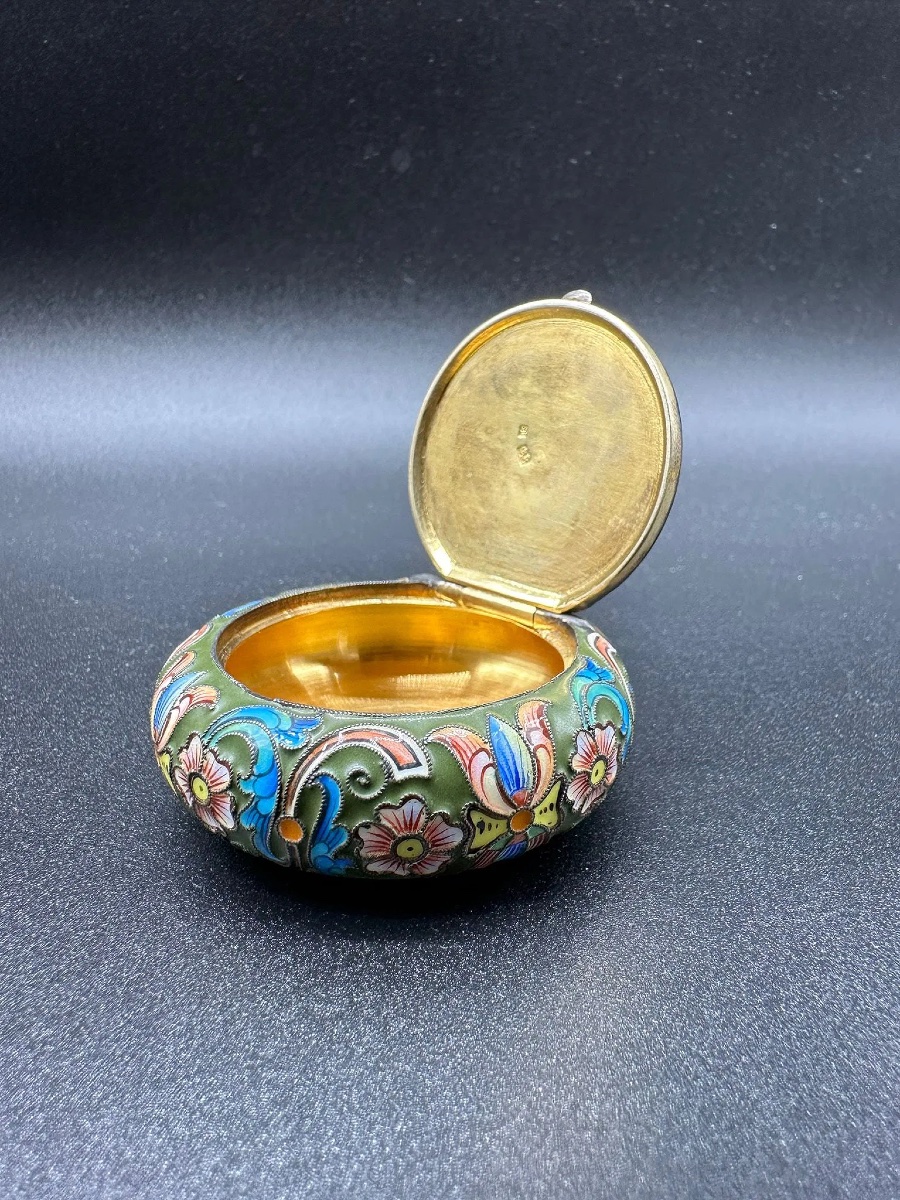 Feodor Rückert For Fabergé Silver Gilt Shaded Enamel Snuff Box-photo-3