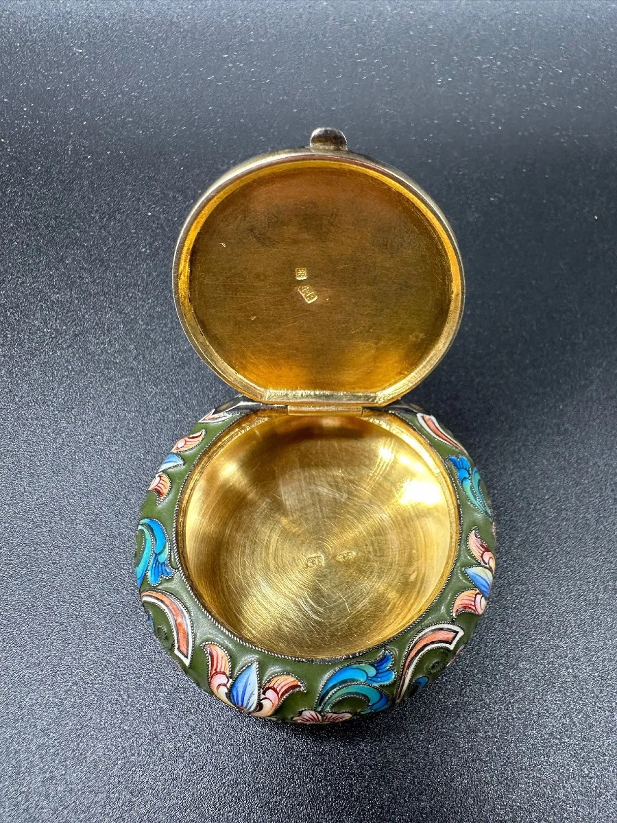 Feodor Rückert For Fabergé Silver Gilt Shaded Enamel Snuff Box-photo-5