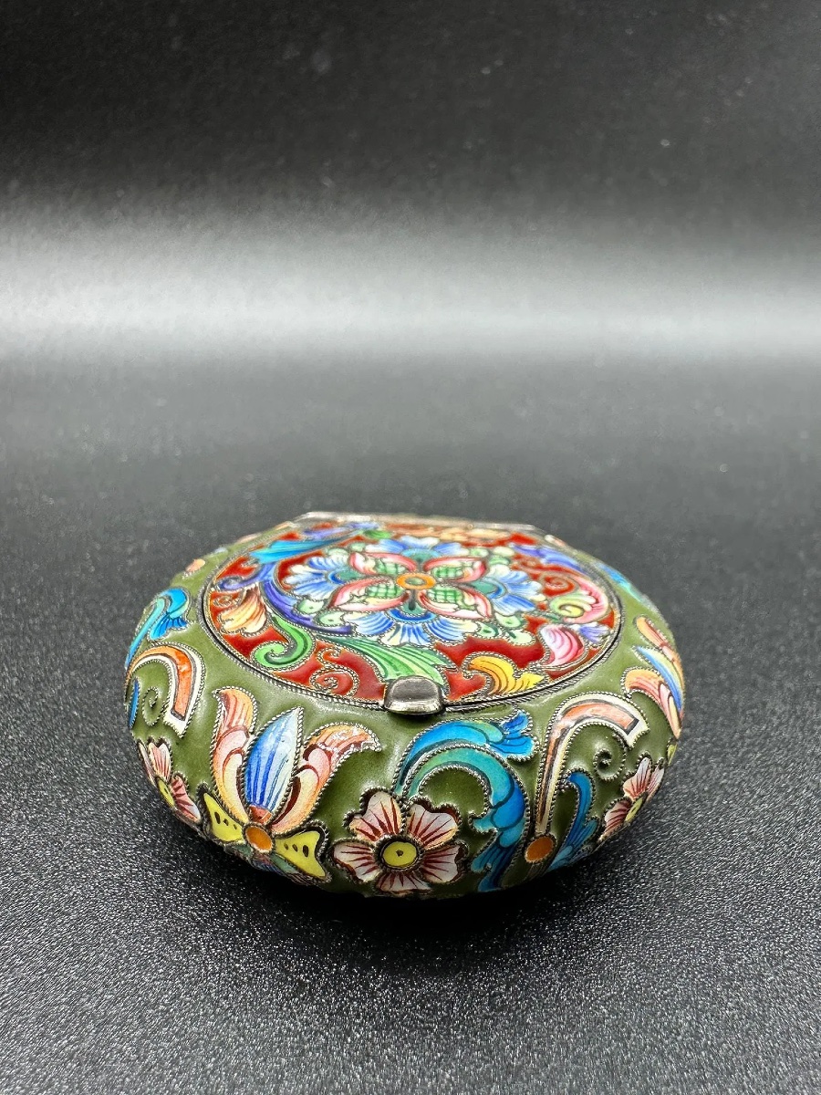 Feodor Rückert For Fabergé Silver Gilt Shaded Enamel Snuff Box-photo-6
