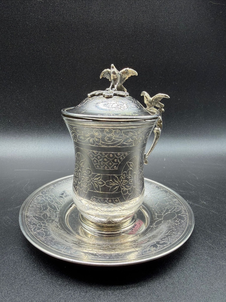 Ottoman Silver Covered Cup And Saucer,sahlep,xixcentury Ottoman Market -photo-2