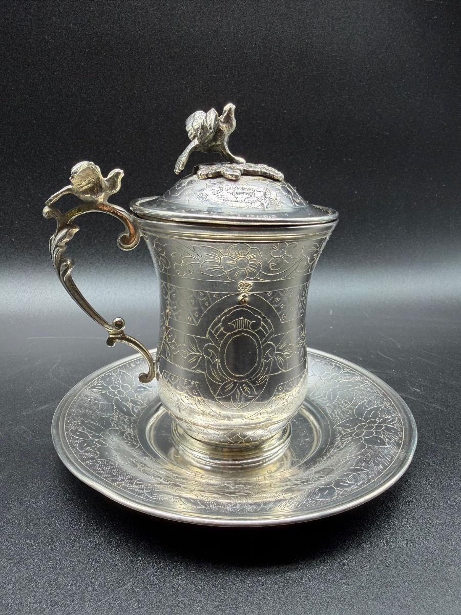 Ottoman Silver Covered Cup And Saucer,sahlep,xixcentury Ottoman Market -photo-3