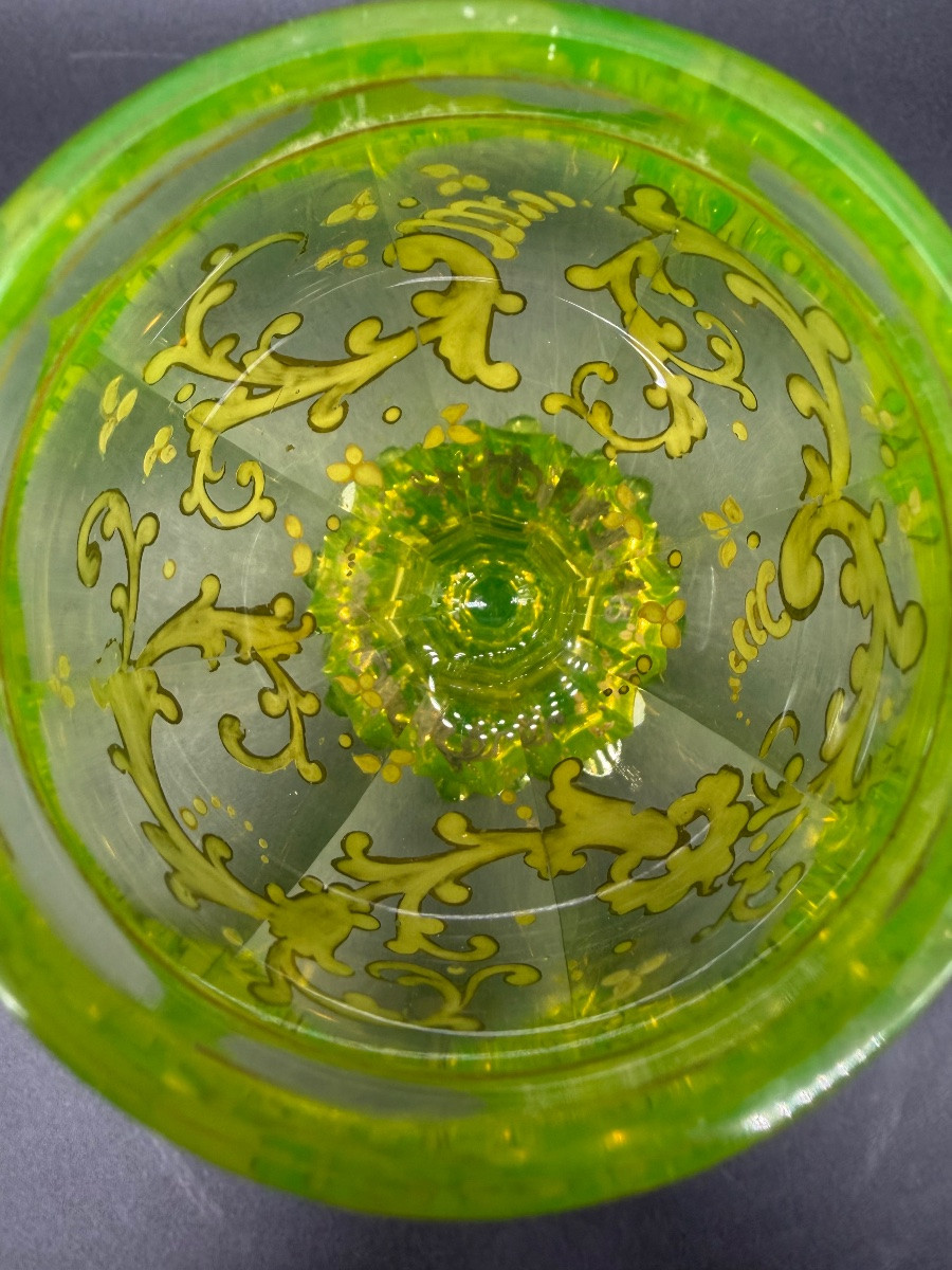 Antique Bohemian Biedermeier Uranium Glass Pokal With Silver Inlay -photo-8