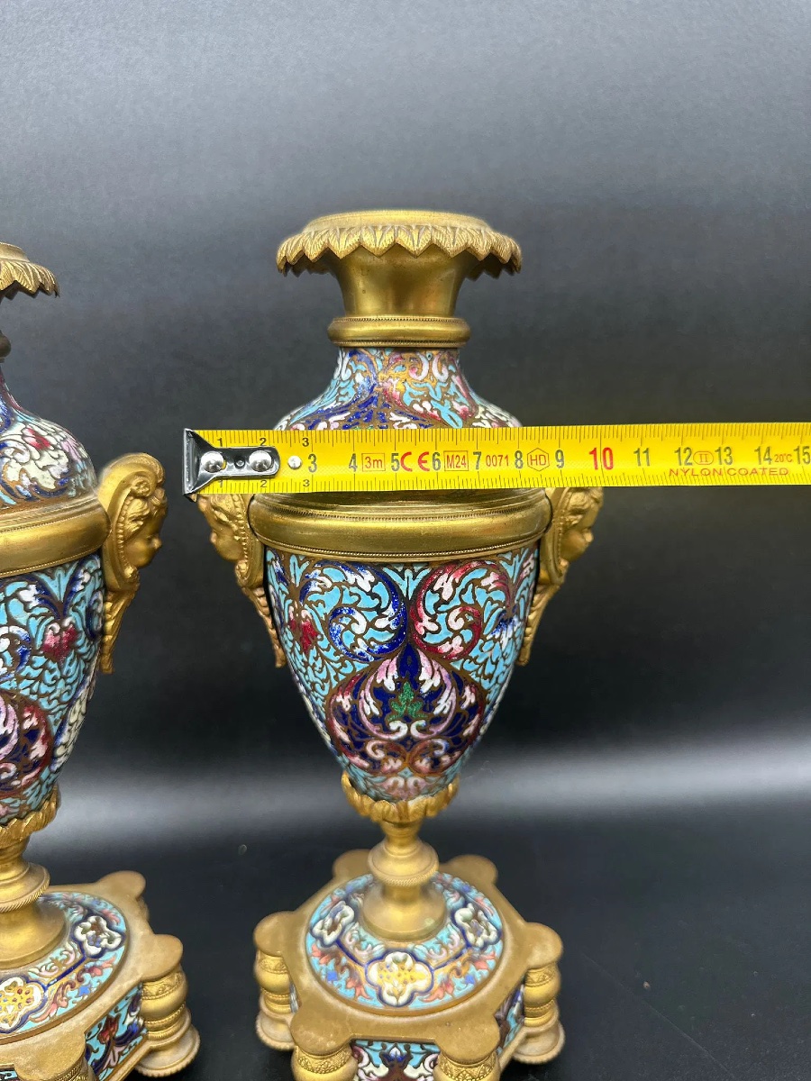 Antique Bronze Champlevé Pair Of Vases -photo-5