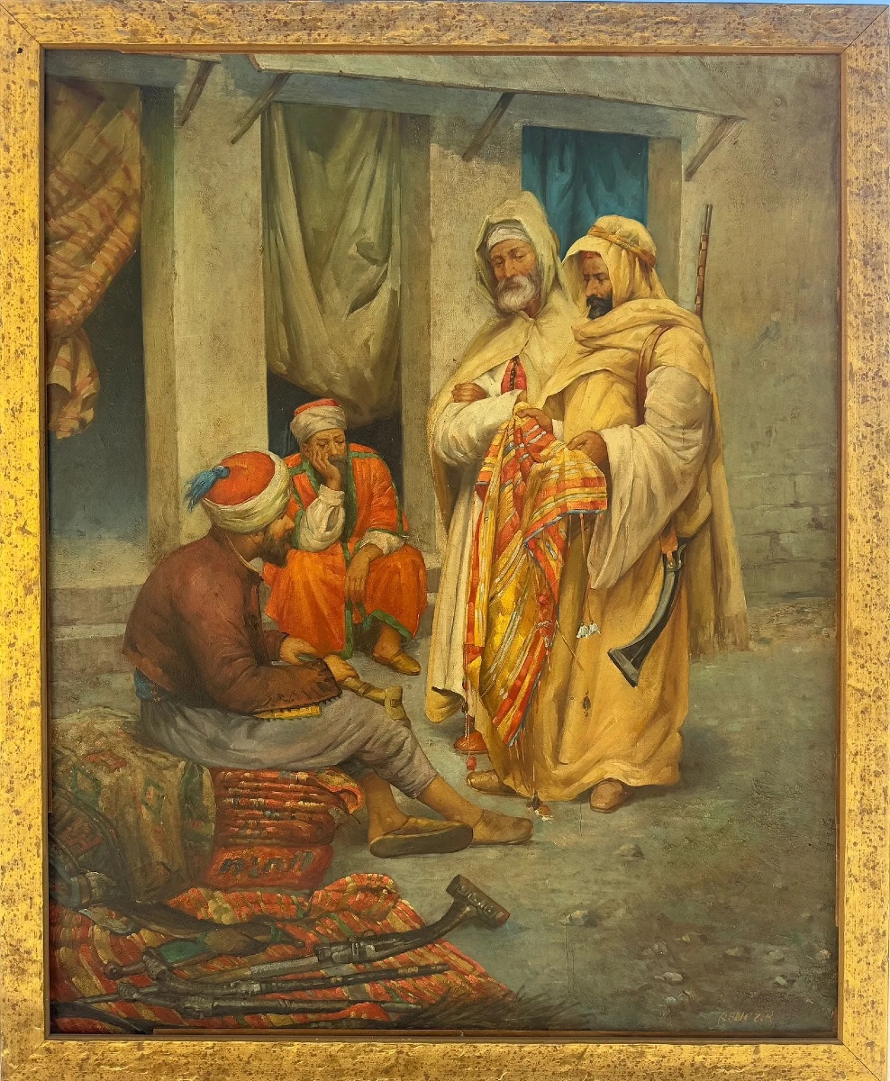 Large Orientalist Painting Oil On Canvas. Egyptian Market
