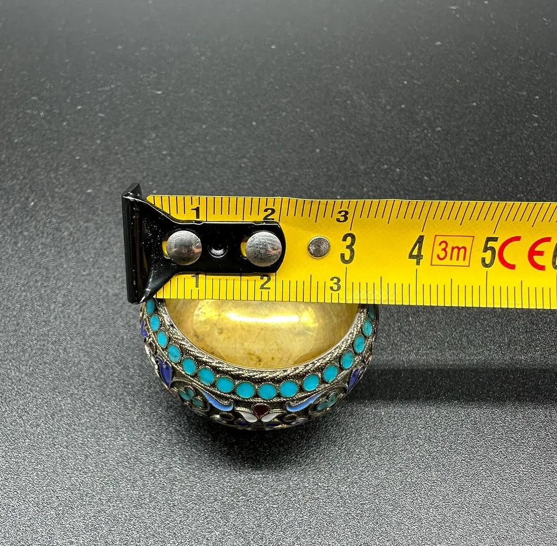 Antique Russian Silver Enamel Salt Cellat-photo-1