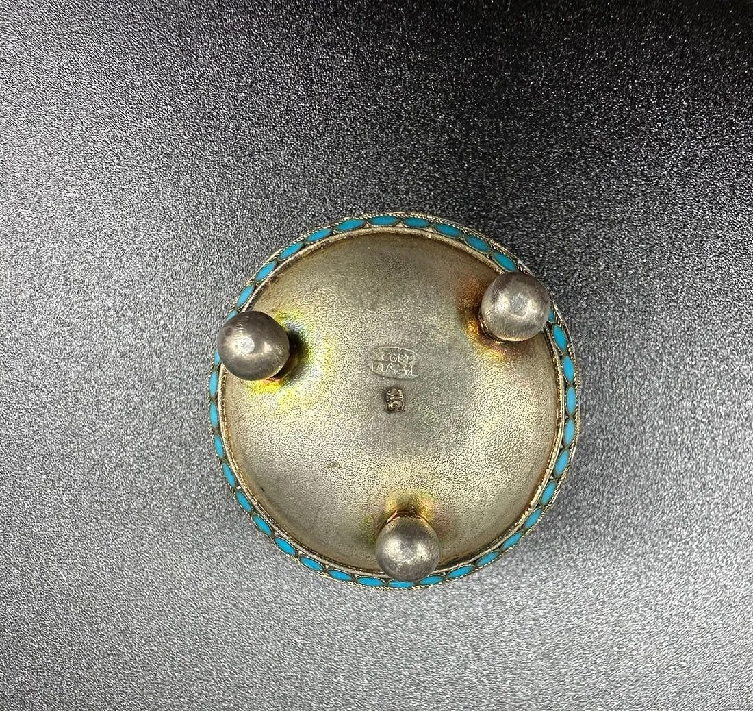 Antique Russian Silver Enamel Salt Cellat-photo-5