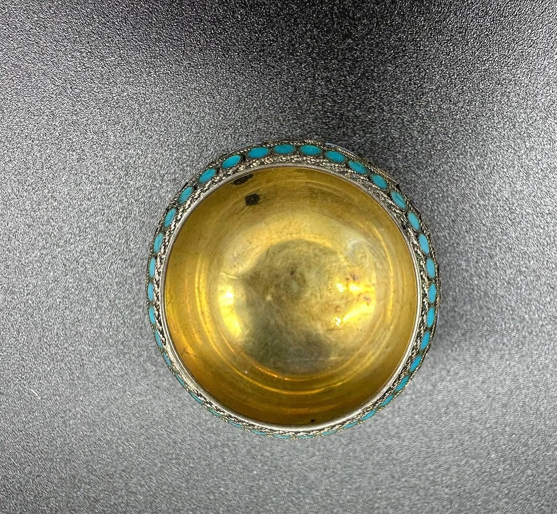 Antique Russian Silver Enamel Salt Cellat-photo-6