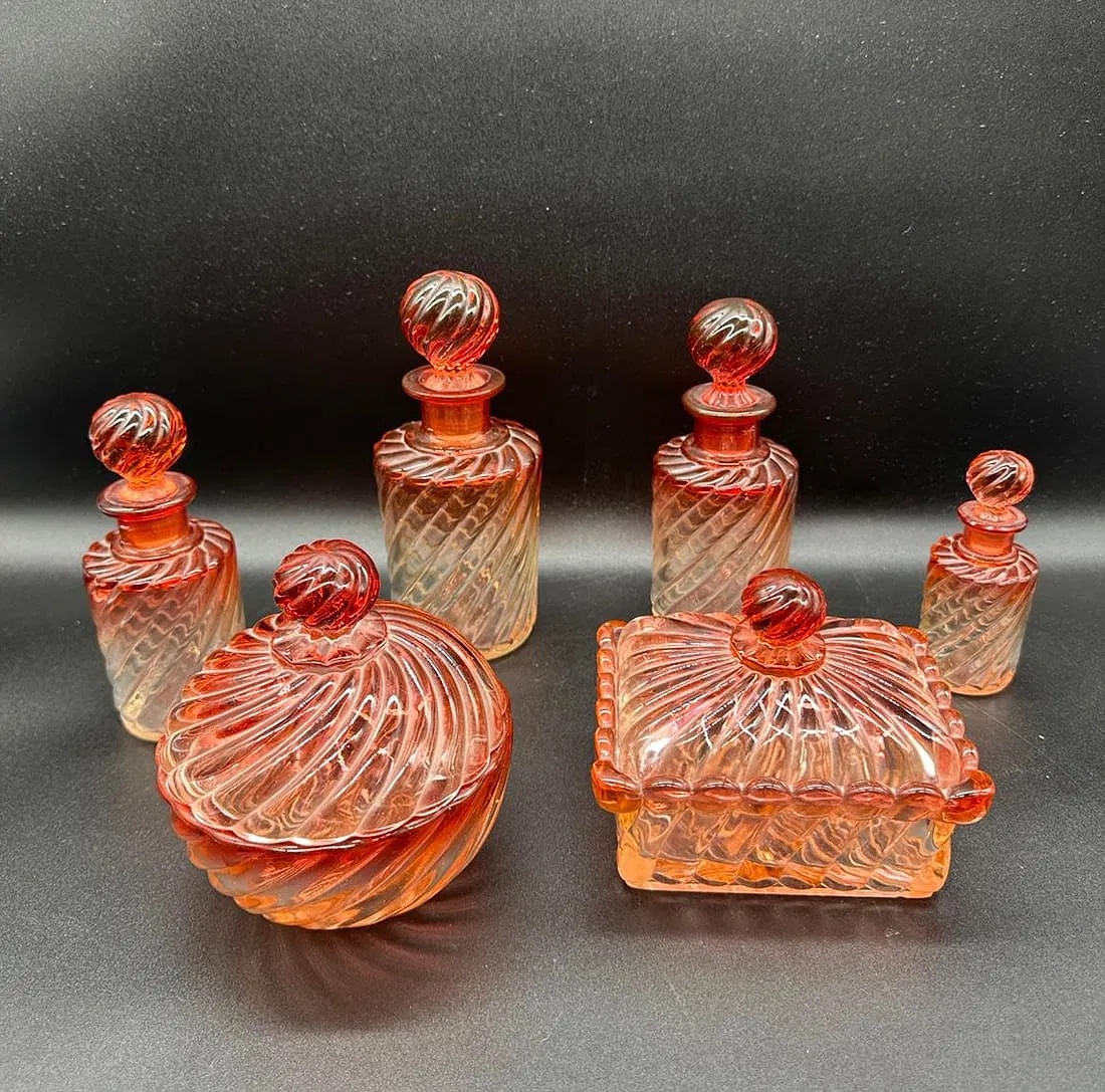 Signed Baccarat Crystal And Bamboo Toilet Bathroom Set, Set Of 6